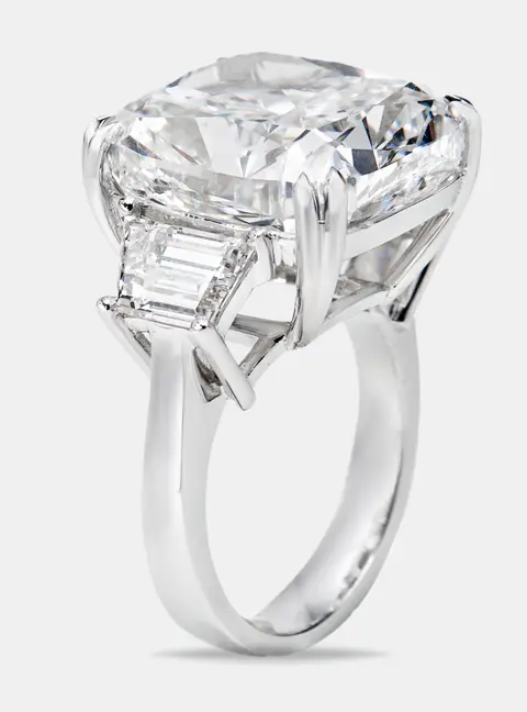 22.00 cts Cushion Cut and Trapezoid Lab Grown Diamond 18k White Gold Ring Size 54