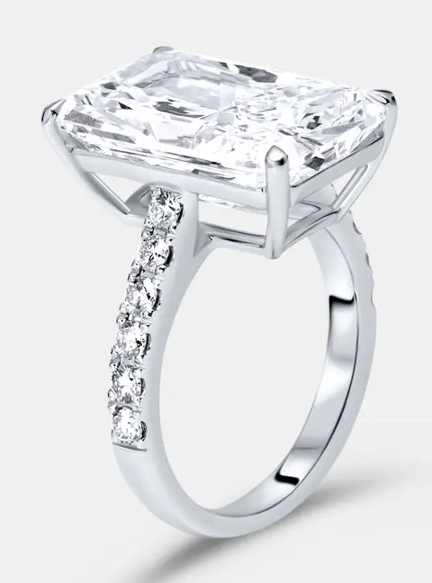 10.50 cts Radiant Cut and Round Lab Grown Diamond 18k White Gold Ring Size 52