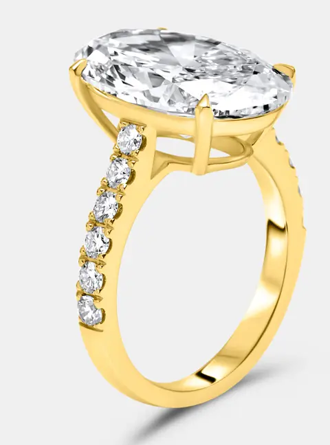 7.49 cts Oval Brilliant and Round Lab Grown Diamond 18k Yellow Gold Ring Size 52