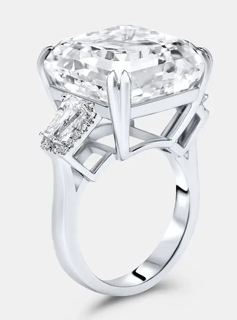 23.2 cts Asscher, Trapezoid and Round Lab Grown Diamond 18k White Gold Ring Size 52