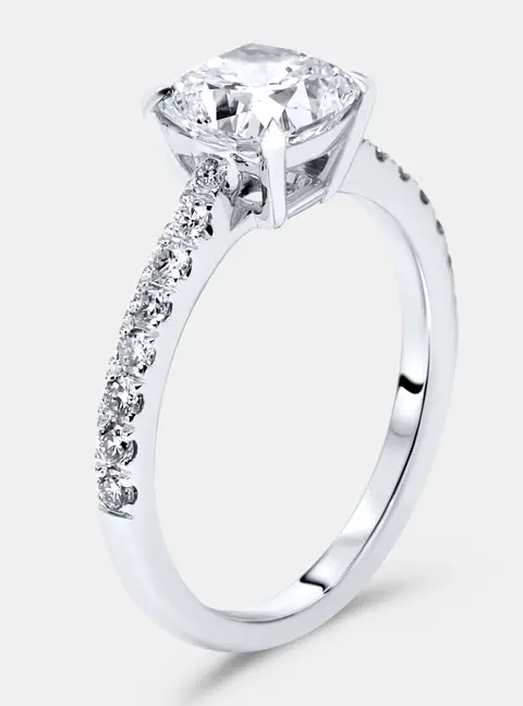 1.8 cts Cushion and Round Lab Grown Diamond 18k White Gold Ring Size 52