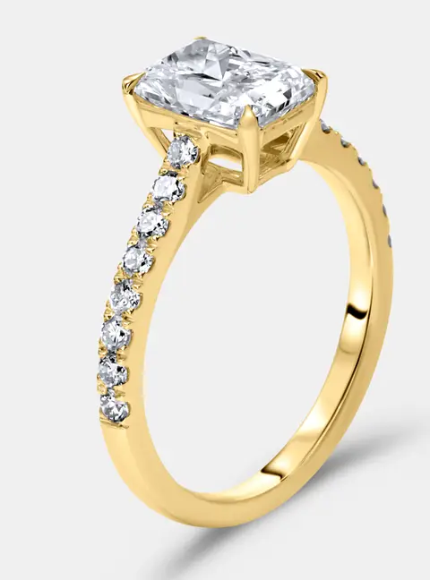 1.98 cts Radiant and Round Lab Grown Diamond 18k Yellow Gold Ring Size 52