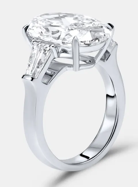 8 cts Oval and Trapezoid Lab Grown Diamond 18k White Gold Ring Size 52
