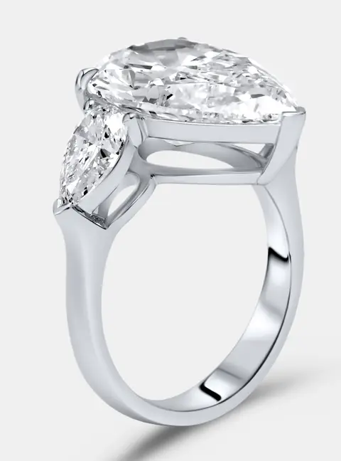 7.7 cts Pear Brilliant Lab Grown Diamond 18k White Gold Ring Size 52
