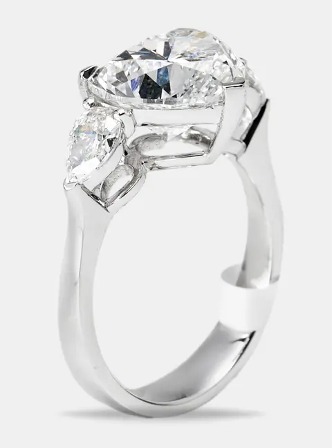 4.5 cts Heart and Pear Lab Grown Diamond 18k White Gold Ring Size 52