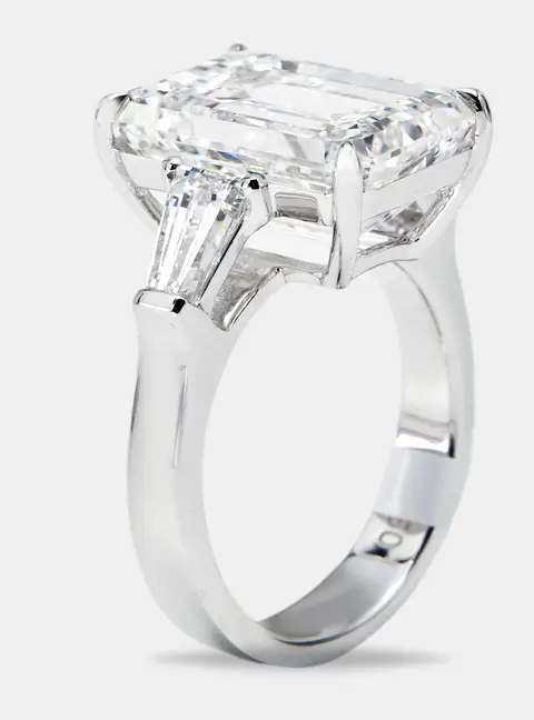10.00 cts Emerald Cut and Trapezoid Lab Grown Diamond 18k White Gold Ring Size 52