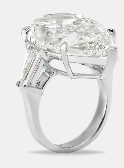 16.00 cts Pear and Trapezoid Lab Grown Diamond 18k White Gold Ring Size 52