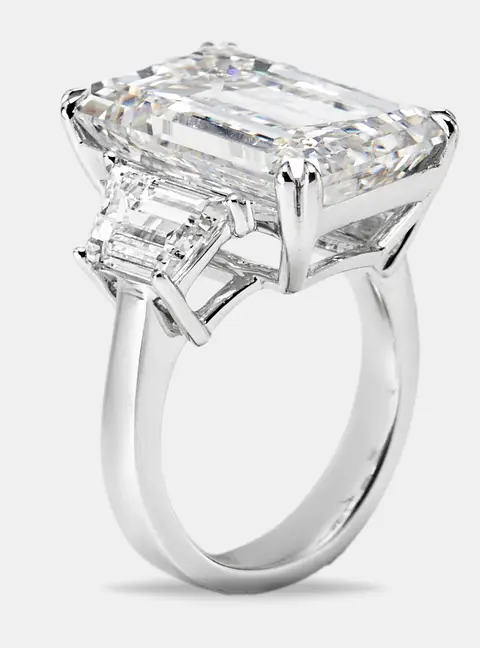 14.00 cts Emerald Cut and Trapezoid Lab Grown Diamond 18k White Gold Ring Size 52