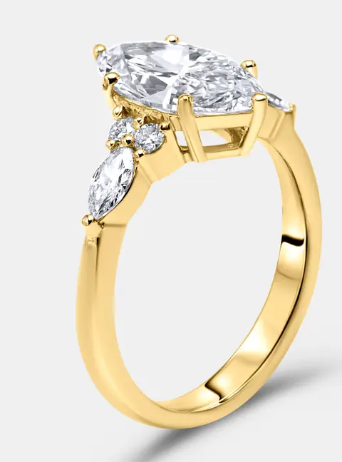 2.3 cts Marquise and Round 18k Yellow Gold Lab Grown Diamonds Ring Size 53