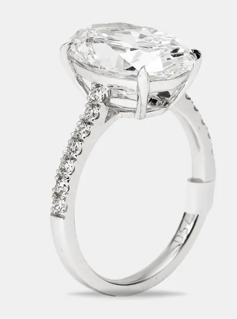 5.3 cts Oval and Round Lab Grown Diamond 18k White Gold Ring Size 51