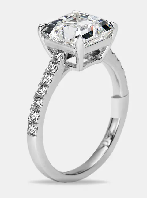3.3 cts Princess and Round Lab Grown Diamond 18k White Gold Ring Size 53