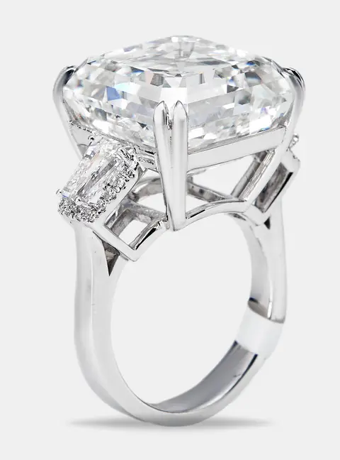 23.2 cts Asscher, Trapezoid and Round Lab Grown Diamond 18k White Gold Ring Size 54