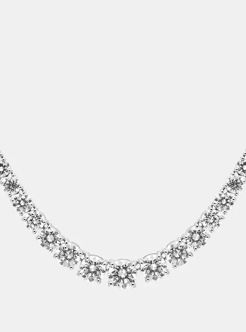 13.00 cts Round Brilliant Cut 18k White Gold Lab Grown Diamonds Graduating Necklace