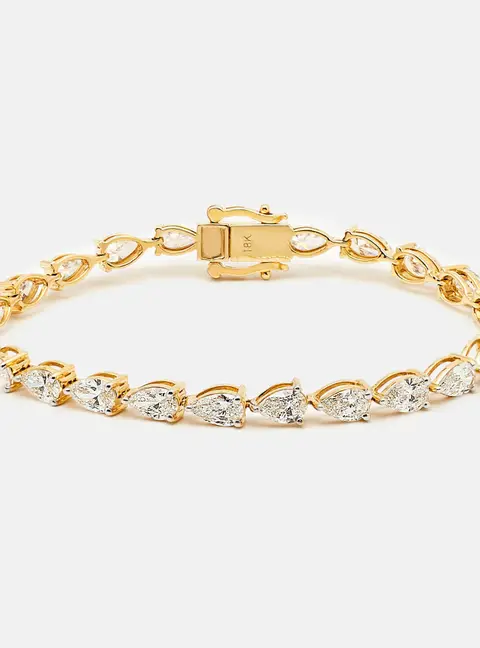 7.6 cts Pear Brilliant 18k Yellow Gold Lab Grown Diamonds Bracelet