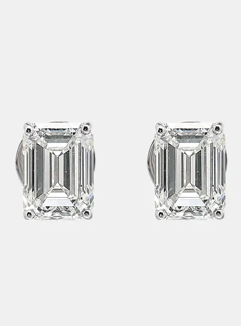 6.00 cts Emerald Cut 18k White Gold Lab Grown Diamonds Solitaire Stud Earrings