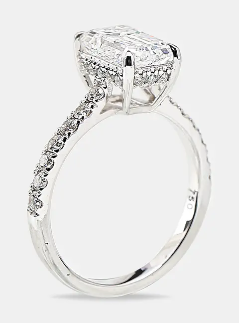 2.40 cts 18k White Gold Emerald Cut; Round Brilliant Lab Grown Diamonds Ring Size 52