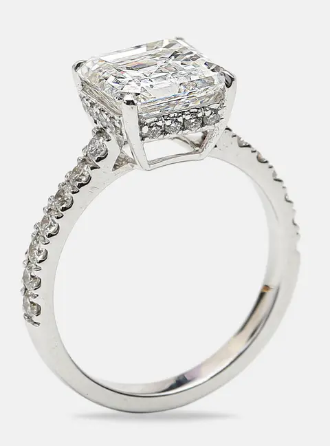 3.80 cts Asscher Cut Round Brilliant 18k White Gold Lab Grown Diamonds Ring EU 52