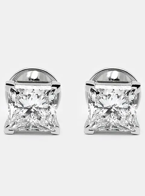 3.00 cts Princess Cut 18k White Gold Lab Grown Diamonds Earrings