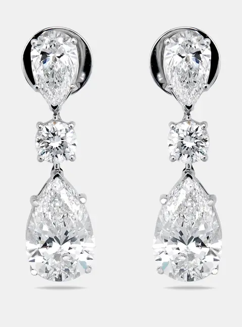 10 cts Pear Round Lab Grown Diamond 18k White Gold Earrings