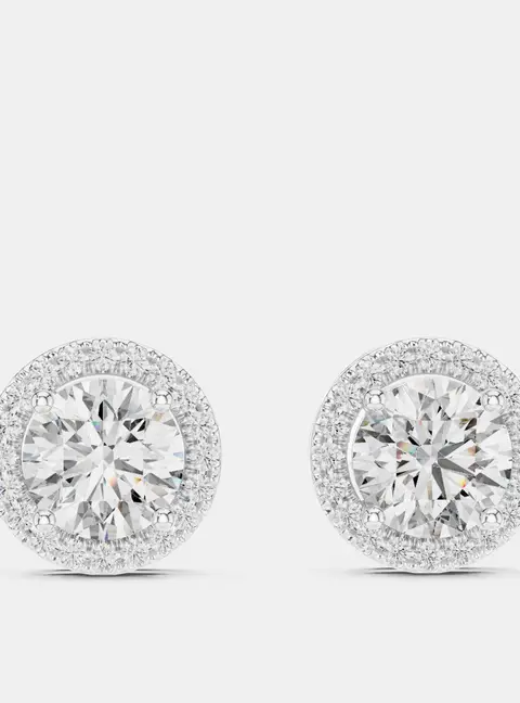2.4 cts Round 18k White Gold Solitaire Lab Grown Diamond Single Halo Earrings