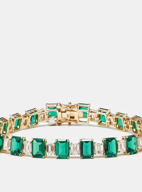 16.5 cts Lab Grown Emerald, Emerald Cut Diamonds 18k Yellow Gold Bracelet