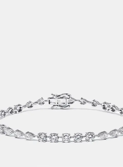 3.9 cts Pear, Round Lab Grown Diamonds 18k White Gold Bracelet