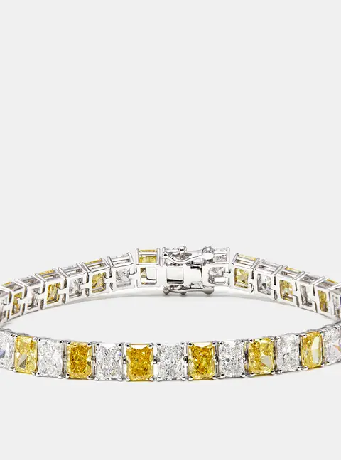 20.77 cts Fancy Yellow Radiant, Radiant Lab Grown Diamonds 18k White Gold Bracelet