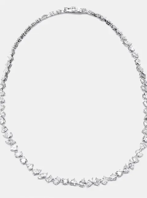 35.5 cts Oval, Pear, Marquise, Emerald Cut, Heart, Round Lab Grown Diamonds 18k White Gold Necklace