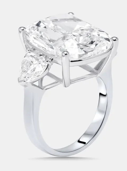 17 cts Cushion, Heart Lab Grown Diamonds 18k White Gold Ring Size 51.5