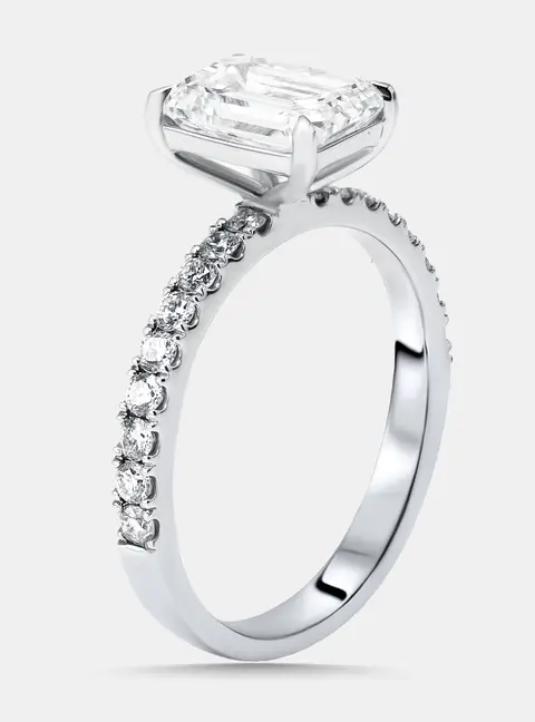 2.40 cts Emerald Lab Grown Diamond 18K White Gold Ring Size 54