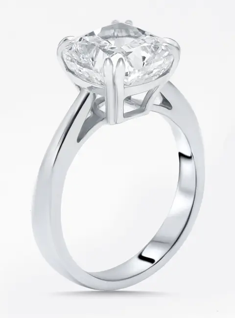 5.05 cts Cushion Lab Grown Diamond 18K White Gold Ring Size 55