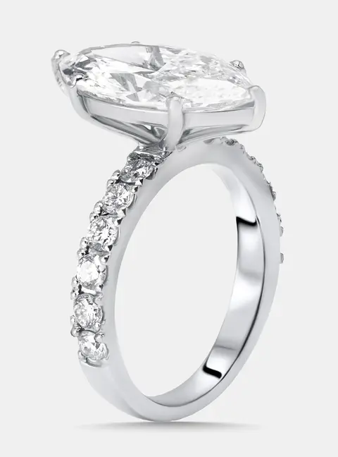 5.85 cts Marquise Lab Grown Diamond 18K White Gold Ring Size 55