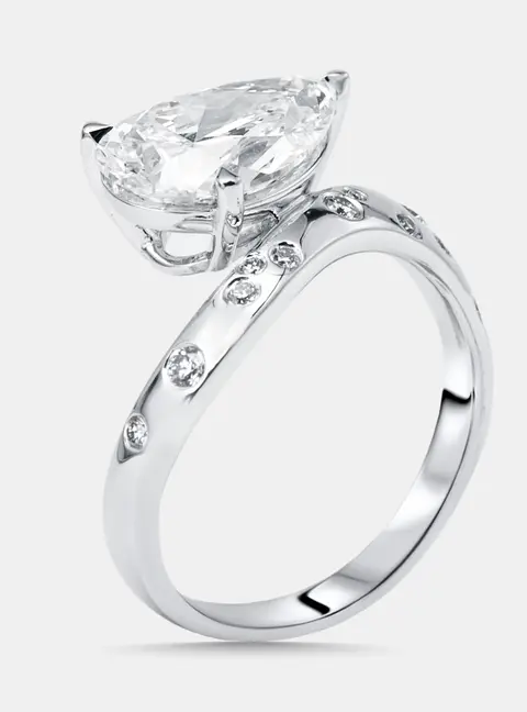 3.2 cts Pear, Round Lab Grown Diamonds 18k White Gold Ring Size 51