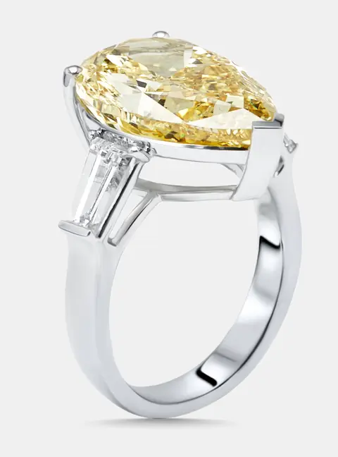 10 cts Pear, Trapezoid Lab Grown Diamonds 18k White Gold Ring Size 51
