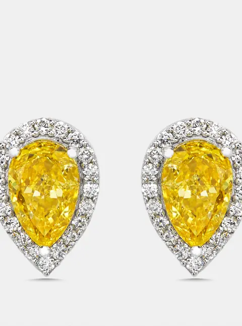 2.4 cts Pear, Round Lab Grown Diamonds 18k White Gold Earrings