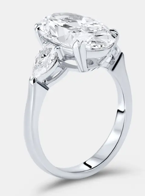 5.5 cts Oval, Pear Lab Grown Diamonds 18k White Gold Ring Size 52