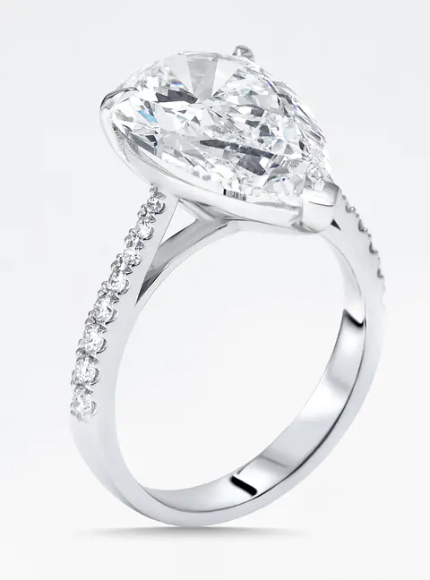 4.5 cts Pear, Round Lab Grown Diamonds 18k White Gold Ring Size 52