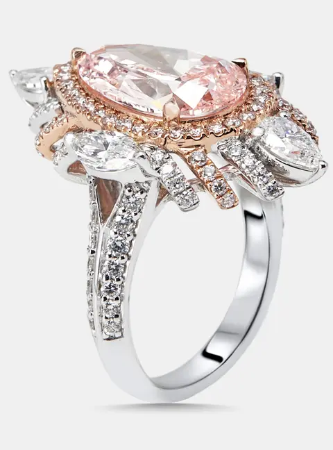 5 cts Marquise, Pear, Round Lab Grown Diamonds 18k Two Tone Gold Ring Size 52