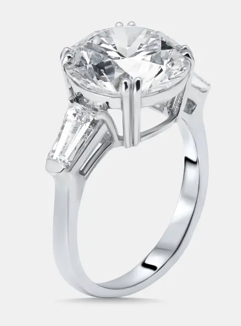 7 cts Round, Trapezoid Lab Grown Diamonds 18k White Gold Ring Size 53