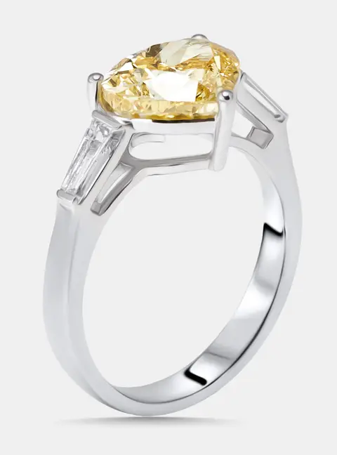 3.4 cts Heart, Trapezoid Lab Grown Diamonds 18k White Gold Ring Size 53