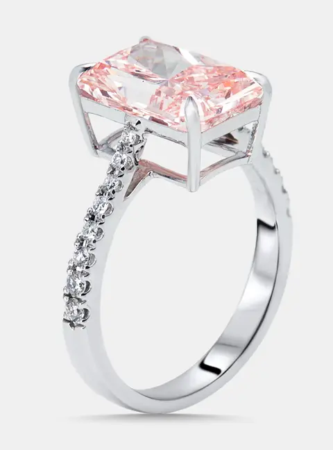 7 cts Radiant, Round Lab Grown Diamonds 18k White Gold Ring Size 54