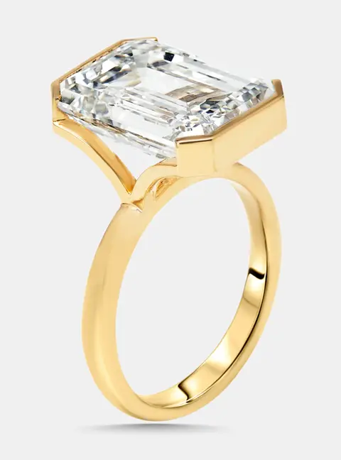 10 cts Emerald Cut Lab Grown Diamonds 18k Yellow Gold Ring Size 51