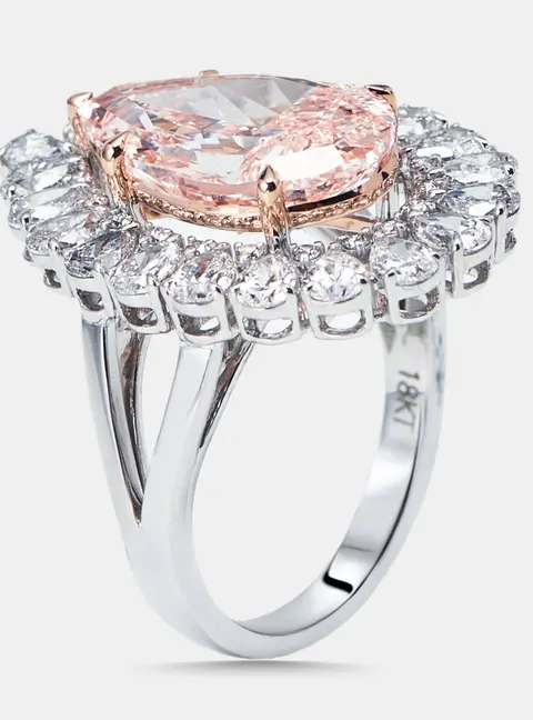 6.5 cts Pear Lab Grown Diamonds 18k Two Tone Gold Ring Size 54
