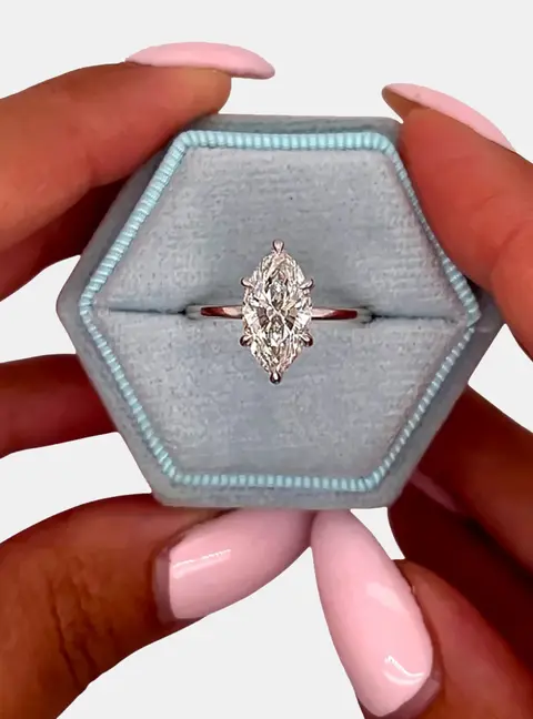 2.15 cts Marquise Cut Lab Grown Diamond 14k White Gold Wedding Ring Size 52