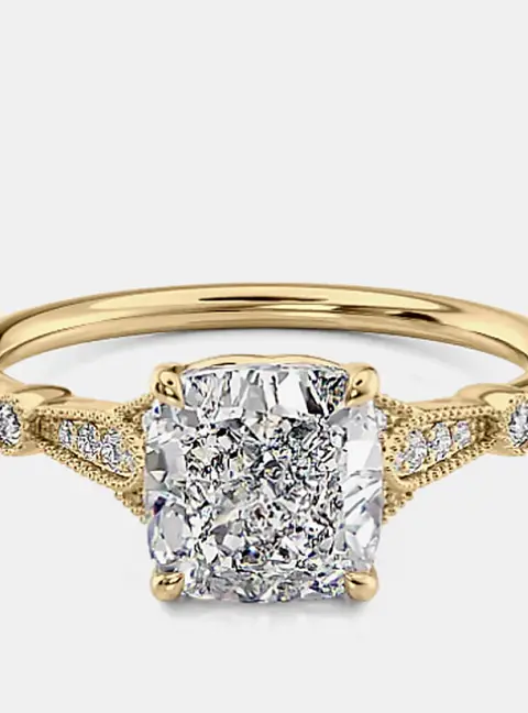 1.70 cts Cushion Lab Grown Diamond 14k Yellow Gold Wedding Ring Size 52