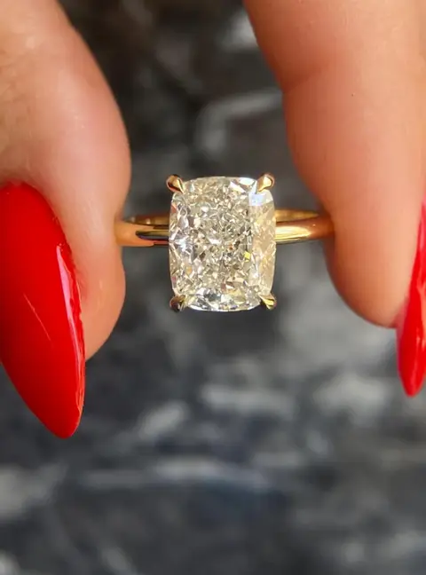 2.50 cts Cushion Lab Grown Diamond 14k Yellow Gold Ring Size 52