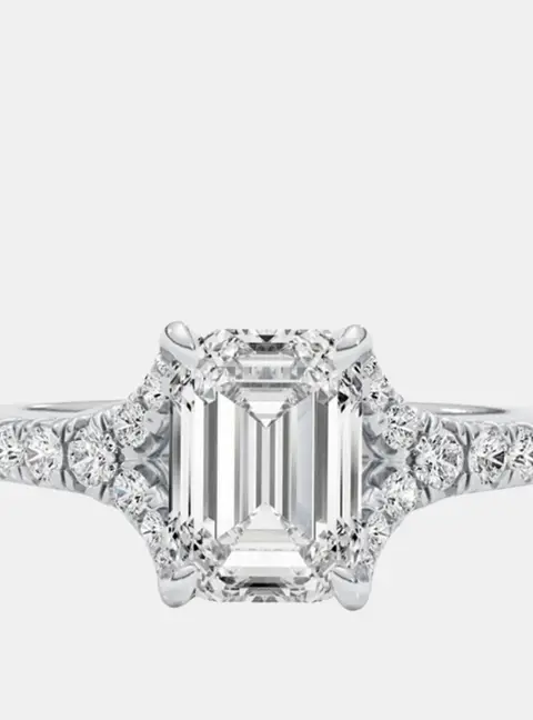 2.4 cts Lab Grown Emerald Diamond 14k White Gold Engagement Ring Size 52