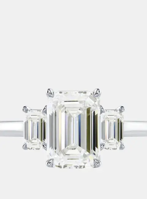 3 cts Lab Grown Emerald Diamond 14k White Gold Wedding Ring Size 52