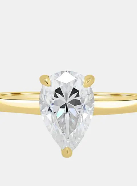 1.5 cts Pear Lab Grown Diamond 14k Yellow Gold Wedding Ring Size 52