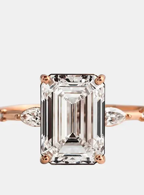 2.7 cts Lab Grown Emerald Diamond 14k Rose Gold Ring Size 7